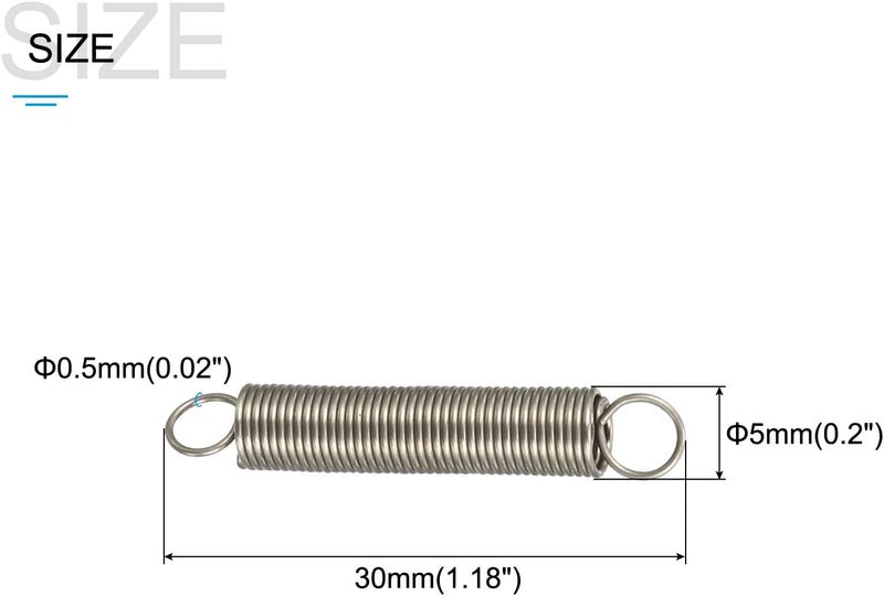 METALLIXITY زنبرك تمديد (0.5x5x30مم/0.02"x0.2"x1.18") 5 قطع، زنبرك توتر من الفولاذ المقاوم للصدأ - لإصلاح المنزل وآلات البناء - Image 2